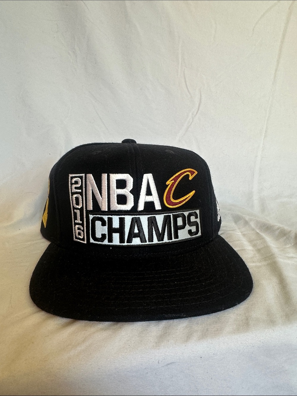 NBA Black Cavs Snapback Hat with White & Gold Embroidered Accents
